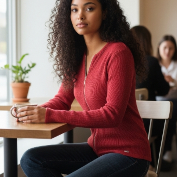 Red Sparkly Knit Festive Women's Sweater By Nygard - Picture 1 of 10